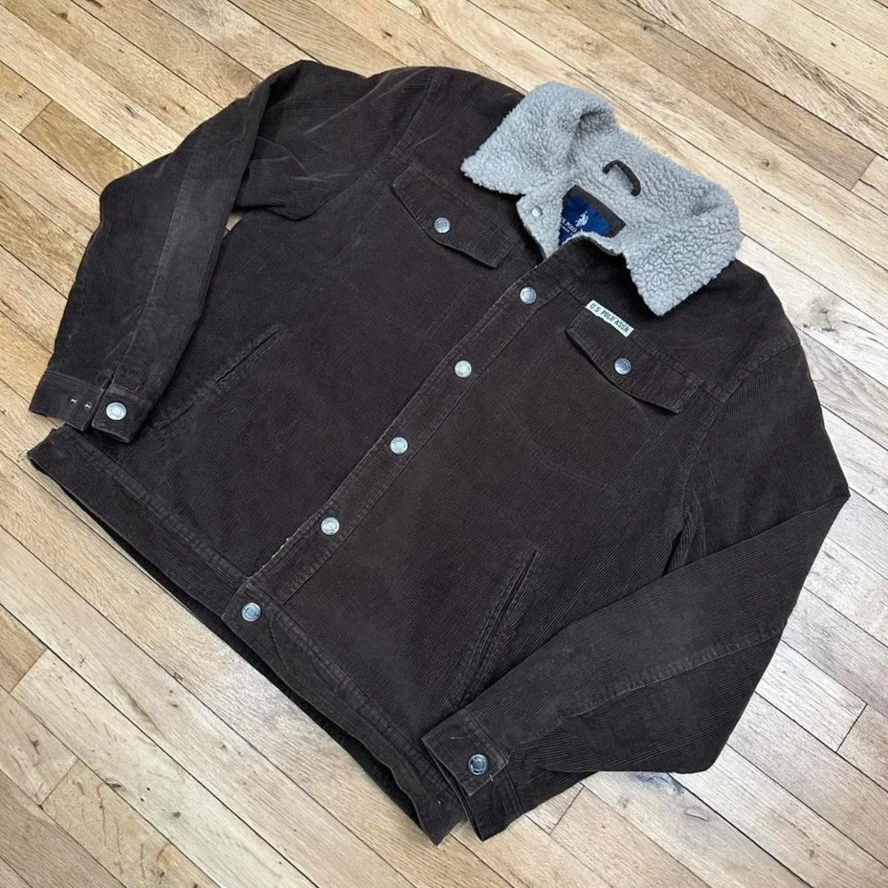 US Polo Assn Brown corduroy fur lined collar jacket